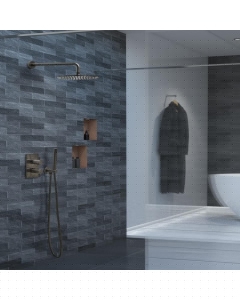 JTP Vos 400mm Brushed Black Wall Mounted Shower Arm in situ - 2721400BBL