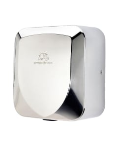 Armadillo Polished Stainless Steel 1250W ECO Hand Dryer close up image on a plain background - 1250