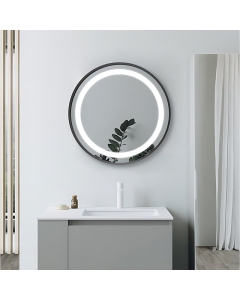 Grimston 600mm Round Front-Lit LED Mirror - Brushed Bronze - In Situ
