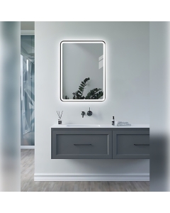 Haworth 600mm Rectangle Front-Lit LED Mirror - Matt Black- In Situ