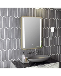 Abbey 500x700mm Rounded Front-Lit LED Mirror - Brushed Brass - In Situ
