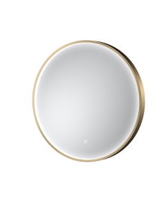 Nuie Mensa Brushed Brass 600mm Round LED Mirror on a plain white background LQ742