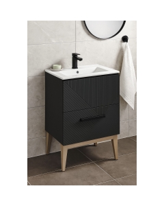 Prestige Featherstone Matt Graphite Grey 615mm Floor Standing 2 Drawer Basin Unit & Basin lifestyle - CNPW108498