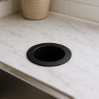 Prestige Sugatsune Circular Waste Chute 82mm - Smooth Matt Black in situ - AN-DH005-HLSMB