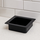 Prestige 108mm Smooth Matt Black Sugatsune Square Waste Chute close up in situ - AN-KH008-HLBSMB