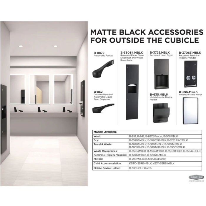 Bobrick Recessed Paper Towel Dispenser and Waste Receptacle - Matt Black - In Situ