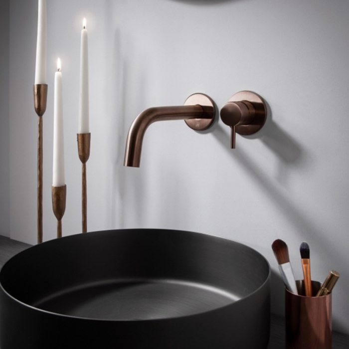 JTP Vos Brushed Bronze Wall Mounted Single Lever Basin Mixer Taps image in situ - 21273BRZ