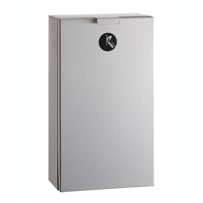 Bobrick Stainless Steel Surface Mounted Sanitary Disposal Bin - 2.3L image on a white background B-35139