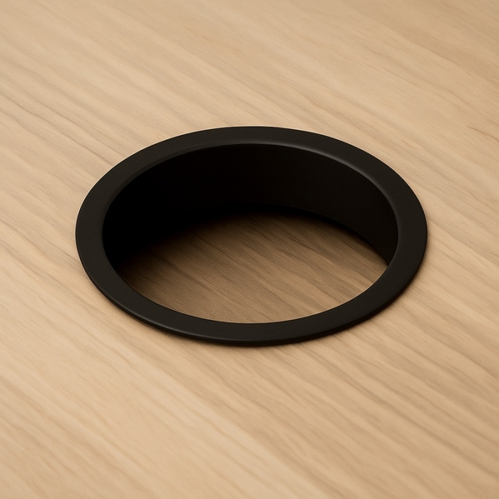 Prestige Sugatsune 170mm Stainless Steel Circular Waste Chute Smooth Matt Black in situ - AN-DH015-HLSMB