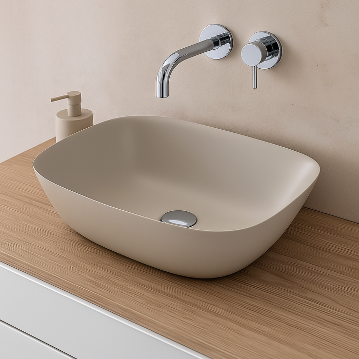 Prestige Bawtry Matt Latte 460 x 320mm Resin Countertop Wash Sink Basin lifestyle - CNPW109918