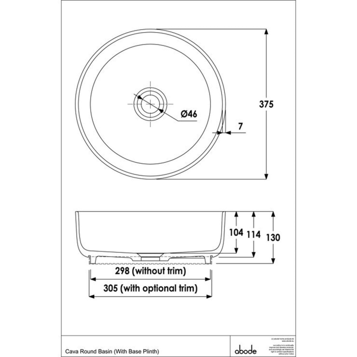 Abode Cava 375mm Round Sink Basin - Pebble Grey Cad Drawing ABB1006