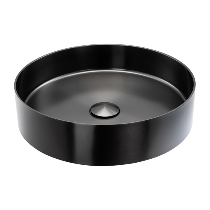Abode Iox 375mm PVD Black Round Steel Countertop Wash Basin and Waste Image - ABB1002
