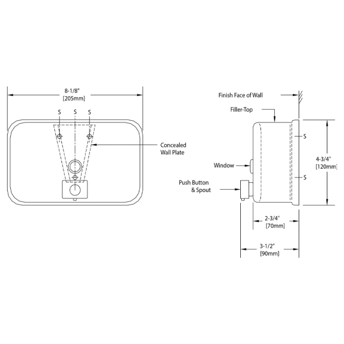B2112 Soap Dispenser Horizontal Bobrick 1.2L - CAD Drawing
