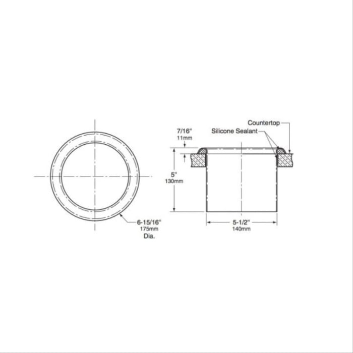 Bobrick Counter Mounted Circular Waste Chute - 175mm Cad Drawing
