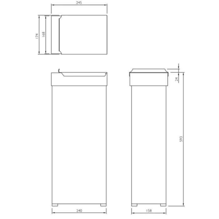 Dolphin Sanitary Bin 20 Litres Matt Black CAD
