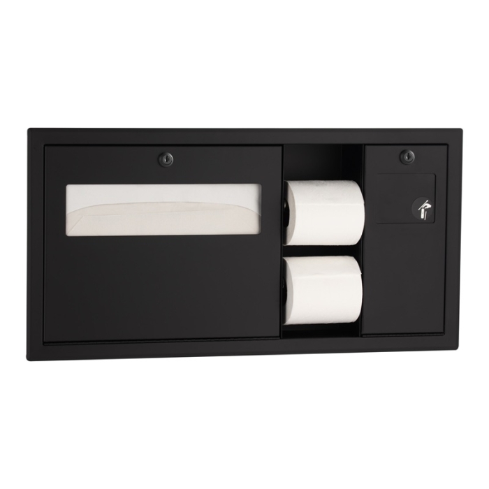 Bobrick R/H Matt Black Recessed Toilet Tissue, Seat Cover and Waste Disposal image - B3092.MBLK