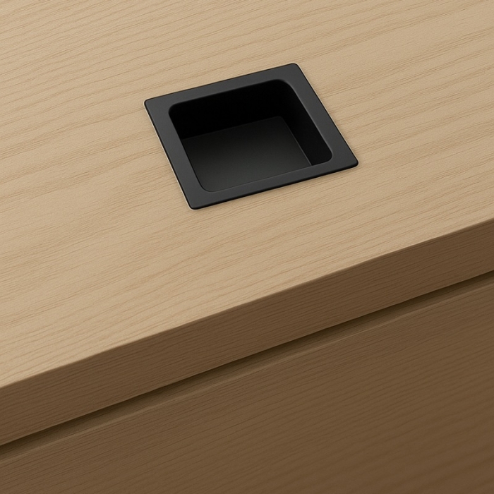 Prestige 108mm Smooth Matt Black Sugatsune Square Waste Chute - in situ - AN-KH008-HLBSMB