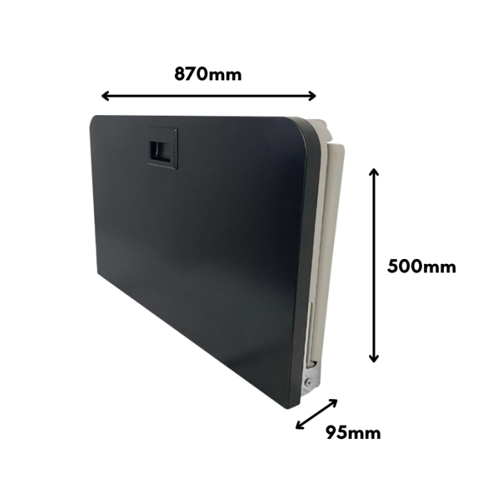 Genwec Matt Black Stainless Steel Horizontal Baby Changing Unit Dimensions image on a white background - GW07050401-MB