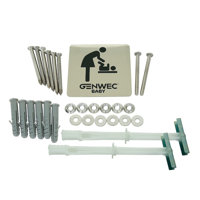 Genwec Matt Black Stainless Steel Horizontal Baby Changing Unit Fixing Kit on a white background - GW07050401-MB