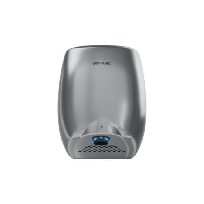 Genwec 900W E-flow Silver Aluminium Hand Dryer front view of hand dryer on a white background - GW01210401