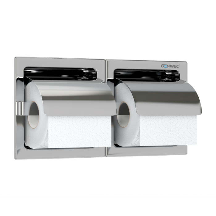 Genwec Polished Stainless Steel Recessed Double Toilet Roll Holder image on a plain background - GW03110402