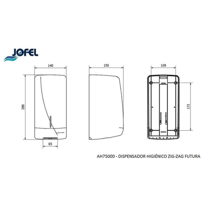 Jofel Futura Satin Stainless Steel Z-Fold Toilet Tissue Dispenser CAD Drawing - AH75000