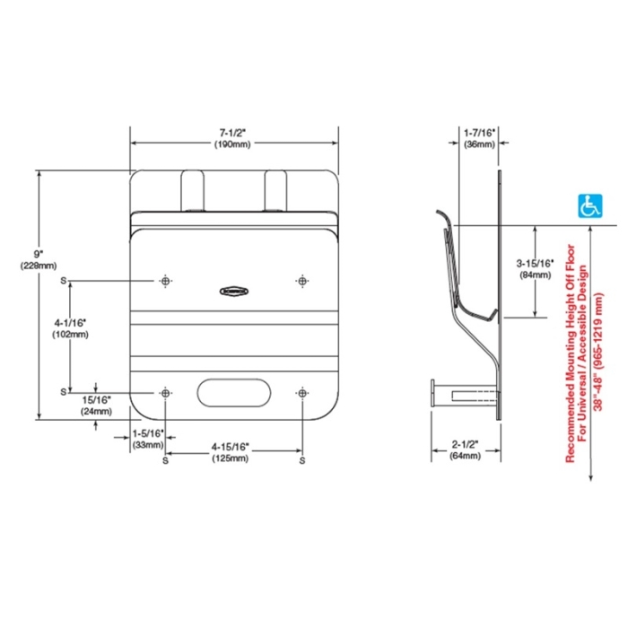 Bobrick Matt Black Klutch Mobile Device Holder CAD Drawing - B635.MBLK