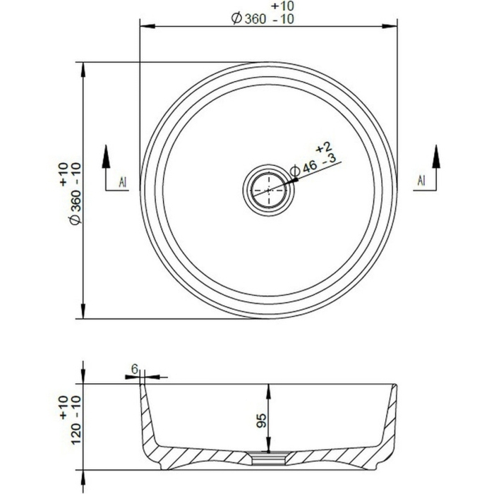Prestige Hatfield Matt Deep Blue 355mm Ceramic Round Washbowl & Waste  CAD Drawing - CNPW105577