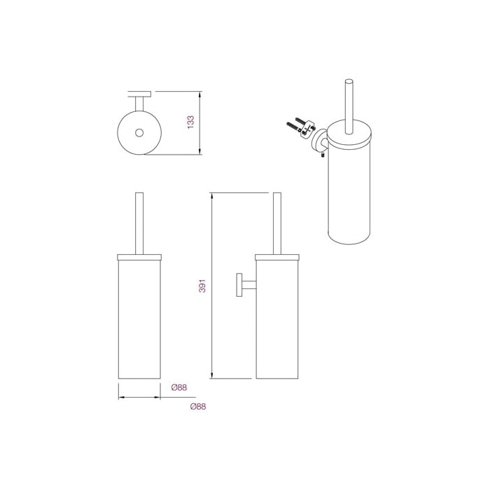 Prestige Wall Mounted Toilet Brush Set Satin CAD Drawing
