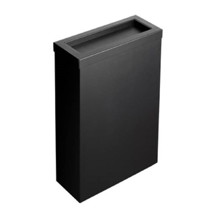 Opal Matt Black Steel 50 Litre Compact Waste Bin With Flap Lid on a white background -  WB50-FLAP-BK