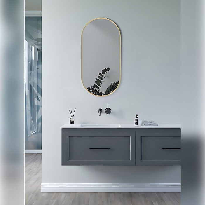 Yorvik 800mm x 400mm Oblong Mirror - Brushed Brass lifestyle CNPW106265
