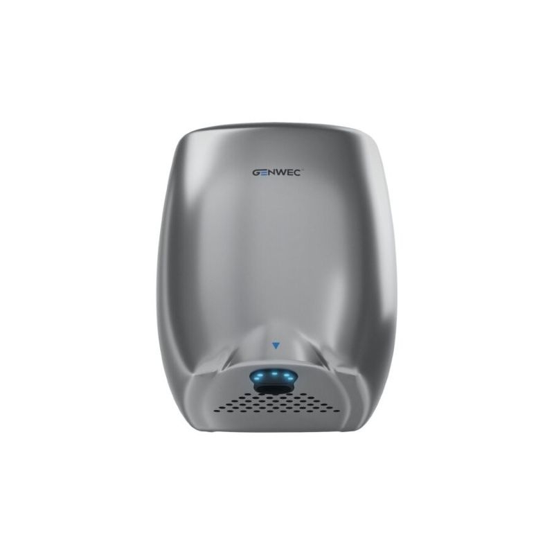 Genwec 900W E-flow Silver Aluminium Hand Dryer front view of hand dryer on a white background - GW01210401