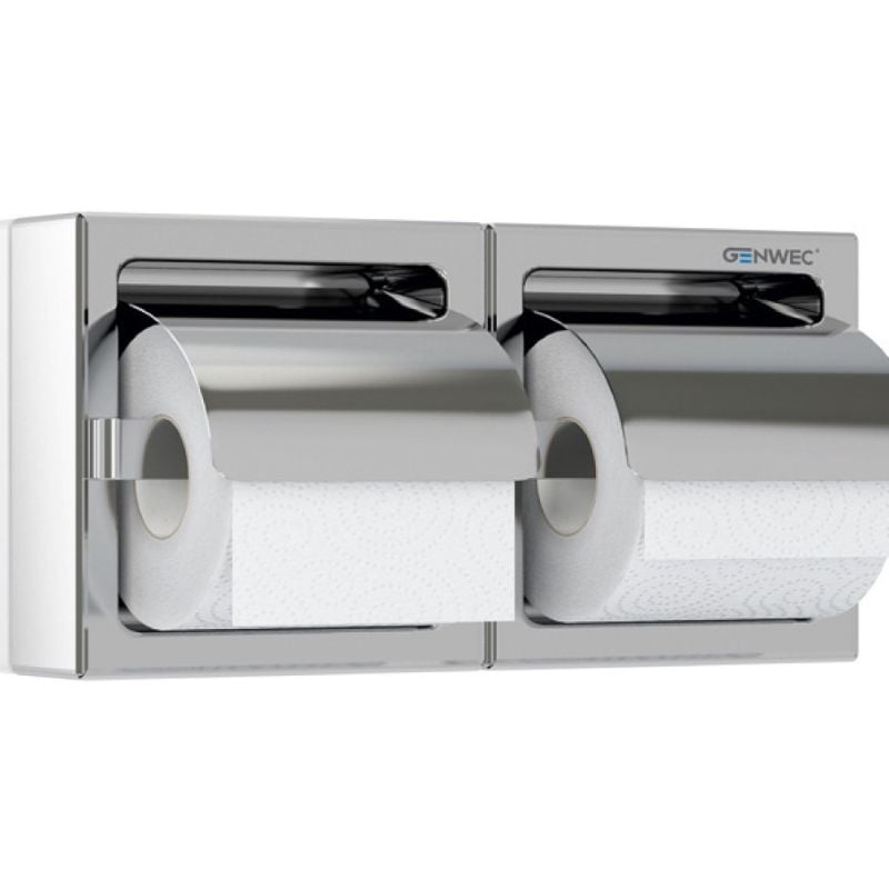 Genwec Surface Mounted Double Toilet Roll Holder - Polished Stainless Steel image on a white background - GW03100402