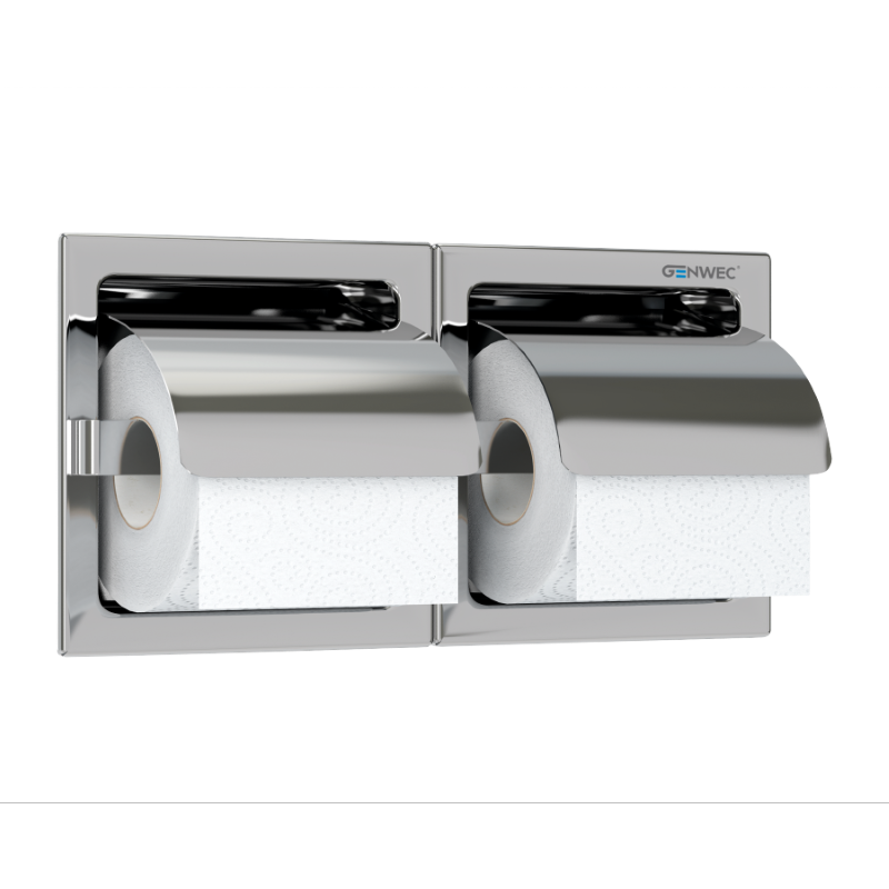 Genwec Polished Stainless Steel Recessed Double Toilet Roll Holder image on a plain background - GW03110402