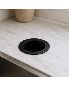 Prestige 260mm Smooth Matt Black Counter Mounted Circular Waste Chute  in situ - PSC260SMB