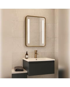 Abbey 500x700mm Rounded Front-Lit LED Mirror - Brushed Bronze - In Situ