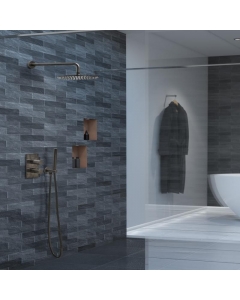 JTP Vos 400mm Brushed Black Wall Mounted Shower Arm in situ - 2721400BBL