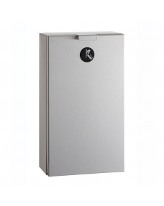 Bobrick Stainless Steel Surface Mounted Sanitary Disposal Bin - 2.3L image on a white background B-35139