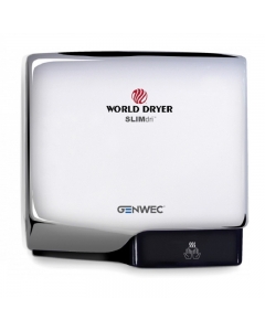 Genwec World Dryer Slimdri Hand Dryer - Polished Stainless Steel on a white background - GW01030402
