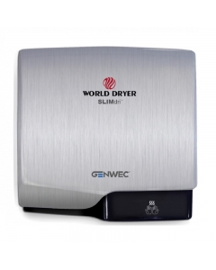 Genwec World Dryer Slimdri Hand Dryer - Brushed Stainless Steel on a plain white background - GW01030401