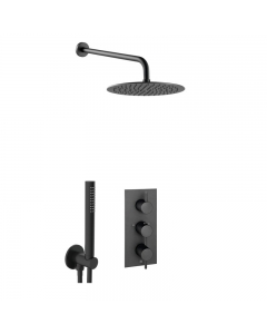 JTP Vos Matt Black Shower Combination 2 Outlet Valve and Rainfall Shower Set