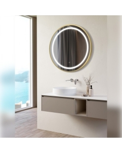 Grimston 600mm Round Front-Lit LED Mirror - Brushed Brass - In Situ