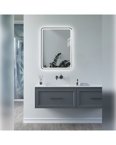 Haworth 600mm Rectangle Front-Lit LED Mirror - Matt Black- In Situ