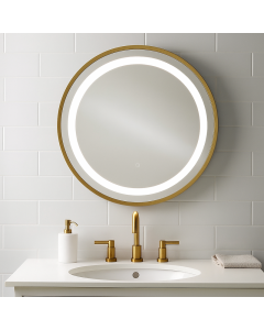 Grimston 600mm Round Front-Lit LED Mirror - Brushed Bronze - In Situ