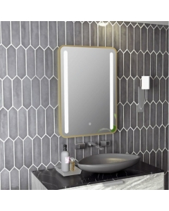 Abbey 500x700mm Rounded Front-Lit LED Mirror - Brushed Brass - In Situ