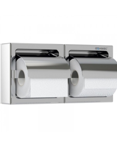 Genwec Surface Mounted Brushed Stainless Steel Double Toilet Roll Holder on a white background - GW03100402