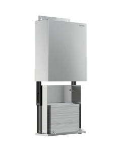 Genwec Brushed Stainless Steel Behind Mirror Fixed Paper Dispenser side view on a plain white background - GW03 29 04 01