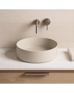 Prestige Hatfield Ceramic Round Washbowl & Waste - Matt Latte 355mm lifestyle CNPW109915 