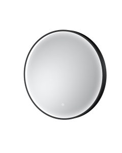 Nuie Mensa 600mm Round Black Framed LED Mirror on a plain white background LQ741