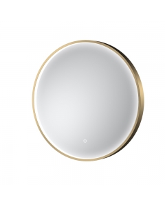 Nuie Mensa Brushed Brass 600mm Round LED Mirror on a plain white background LQ742